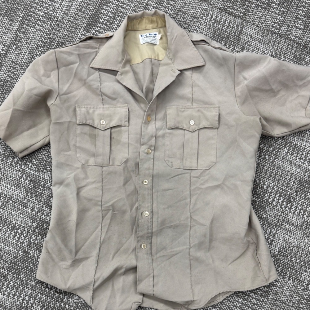 Elbeco Tex-Trop Mens Large Tan Short Sleeve Work Shirt Polyester Uniform USA